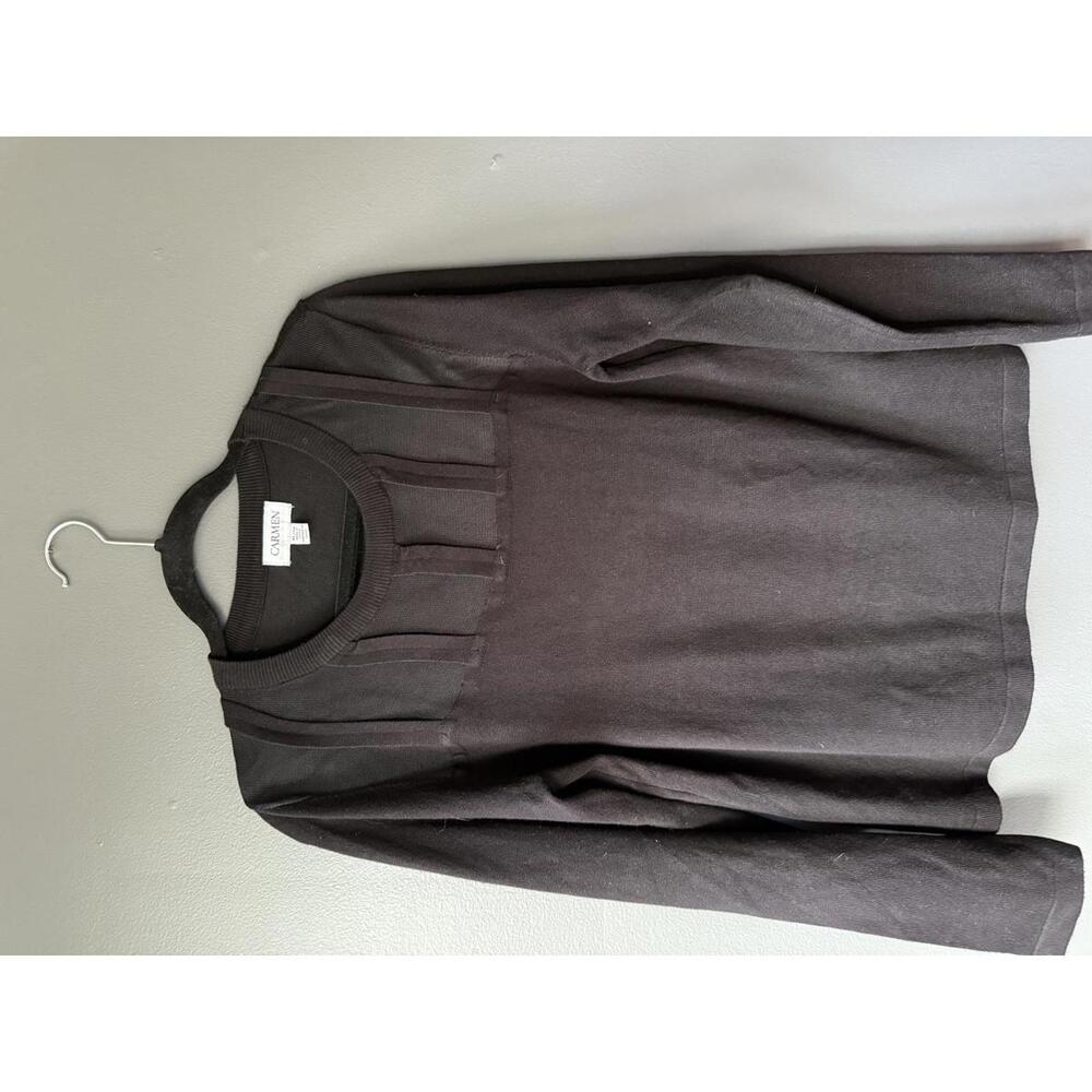 Carmen Long Sleeve Black Top with Sheer Panel Detail